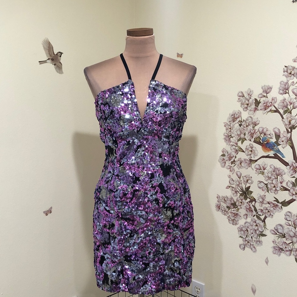 NWOT Dress The Population Amiya Dress Size Medium Purple Sequins - Picture 2 of 11